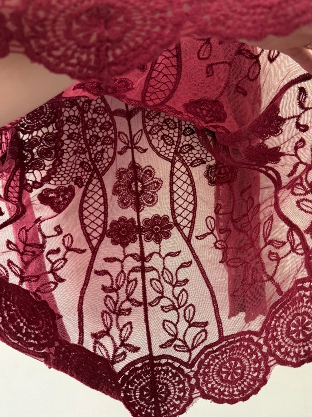 Sheer Crochet Burgundy Lace Long Sleeve Top Womens 2X Witchy Whimsigoth Boho - Picture 6 of 11